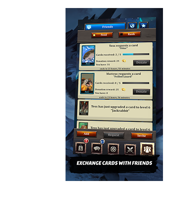 Trade cards with friends to further improve your card deck (TCG).